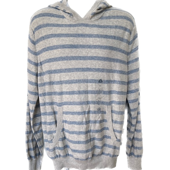 American Rag Mens Sweater w. Hood Blue Gray Striped Size Large 100% Cotton New - Picture 1 of 7